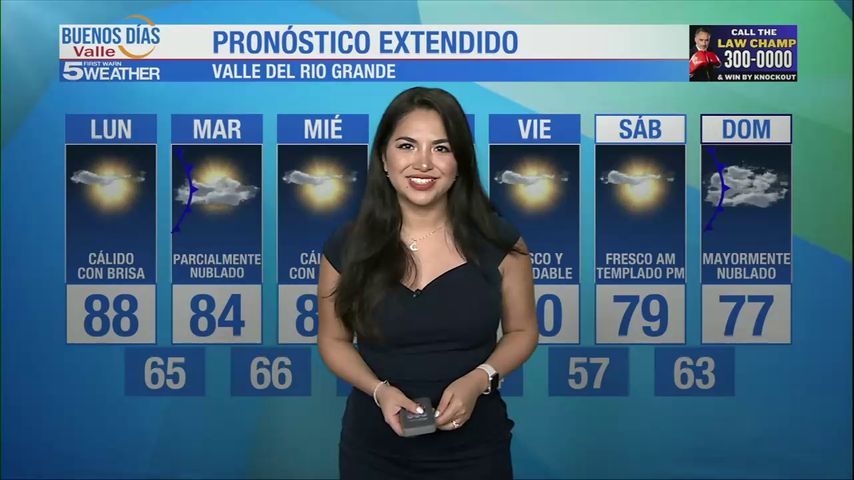 Lunes 25 de Noviembre: Cálido con brisa, temperaturas en los 88s