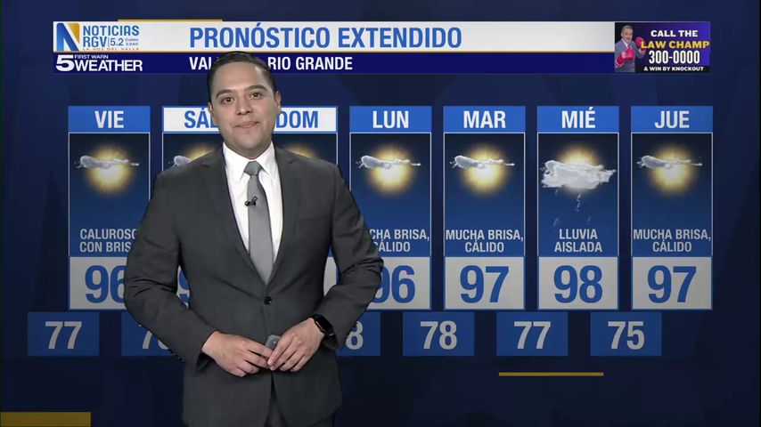 Jueves 15 de Mayo: Caluroso con brisas, temperaturas en los 96s
