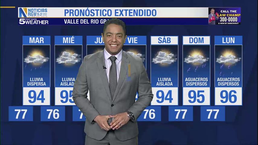 Lunes 23 de Junio: Cálido con lluvia dispersa, temperaturas en los 94s