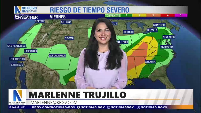 Viernes 2 de Mayo: Riesgo de tiempo severo, temperaturas en los 89s