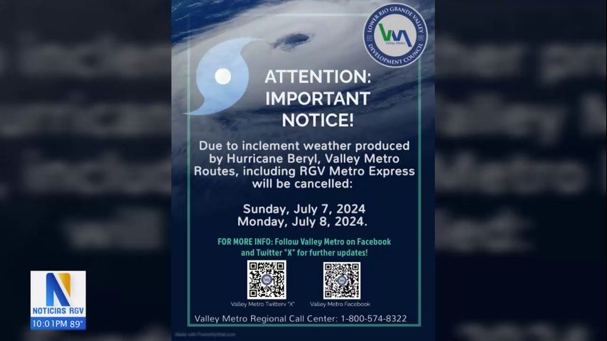 Valley Metro suspende todas sus rutas el 7 y 8 de julio por huracán Beryl