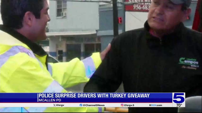 McAllen police officers pull over drivers to surprise them with Thanksgiving turkeys