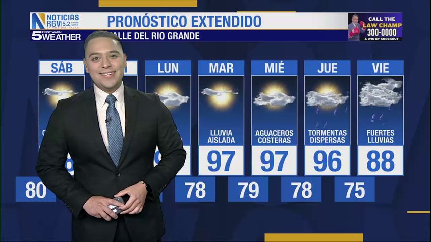 Viernes 13 de Junio: Caluroso y húmedo, temperaturas en los 98s