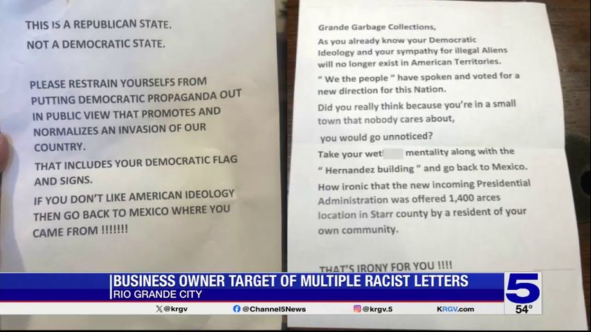 Rio Grande City business owner concerned after receiving second racist letter