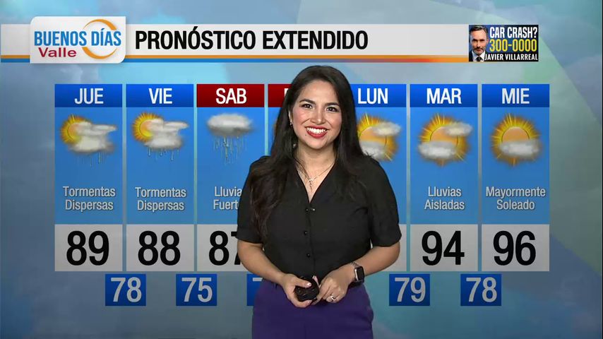 Jueves 25 de Julio: Lluvias y tormentas dispersas, temperaturas en los 89s