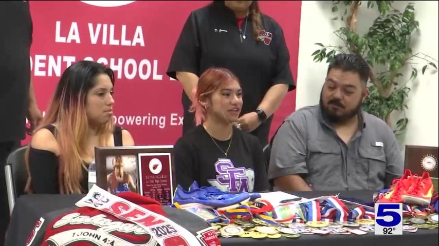 La Villa state champion track star Kaycei Salazar signs with Stephen F. Austin