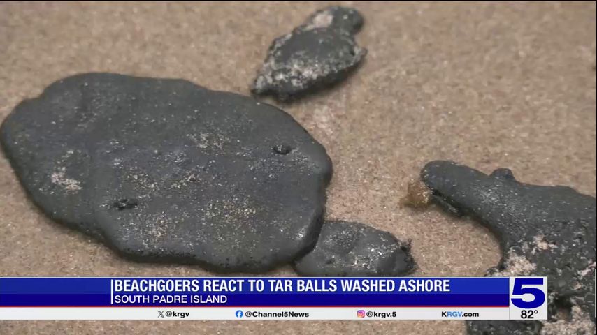 Beach goers react to tar balls washed ashore at South Padre Island
