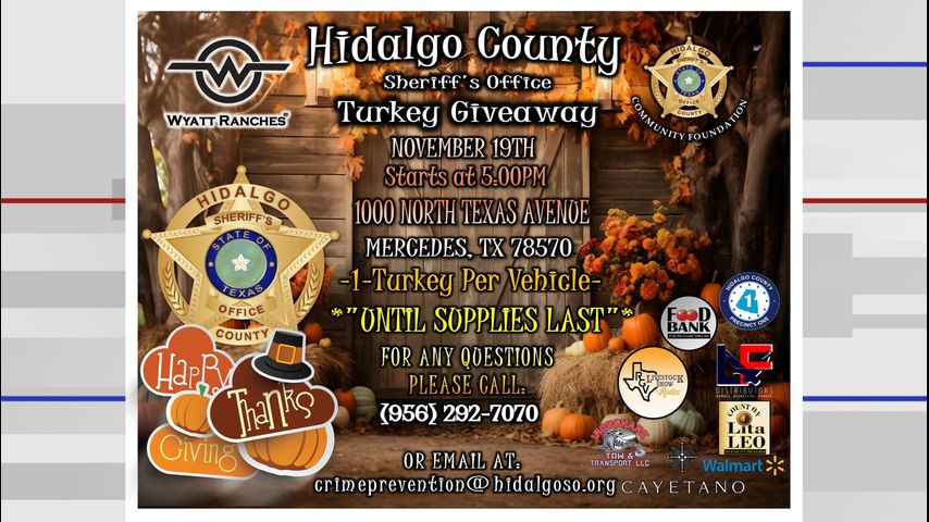 Hidalgo County Sheriff’s Office holding turkey giveaway