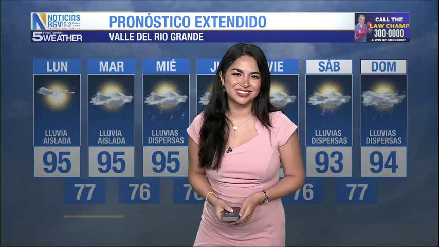 Lunes 23 de Junio: Cálido con lluvia aislada, temperaturas en los 95s