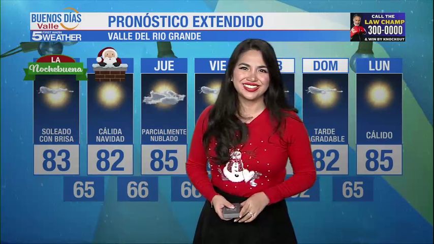 Martes 24 de Diciembre: Soleado con brisa, temperaturas en los 83s