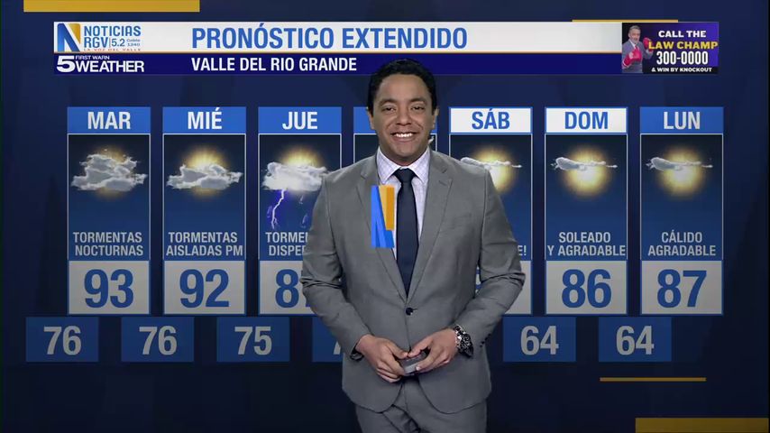 Lunes 5 de Mayo: Noche templada y nubosa, temperaturas en los 80s