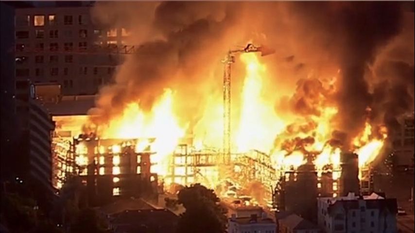 Burned crane blocks residents after Oakland fire