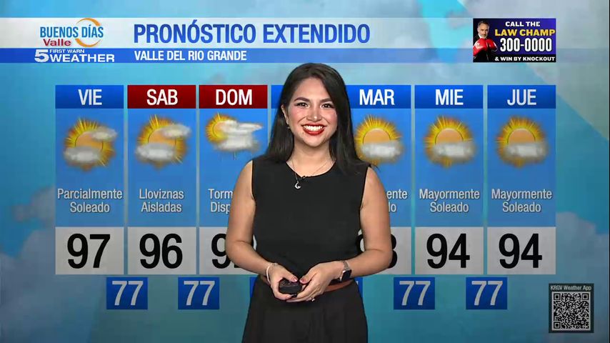 Viernes 13 de Septiembre: Parcialmente soleado, temperaturas en los 97s