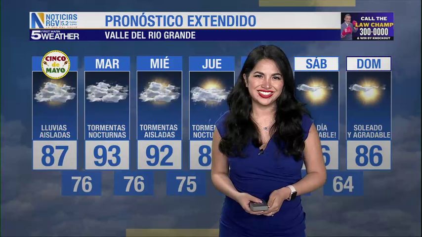 Lunes 5 de Mayo: Lluvias aisladas, temperaturas en los 87s
