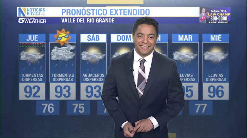 Jueves 19 de Junio: Tormentas dispersas, temperaturas en los 92s