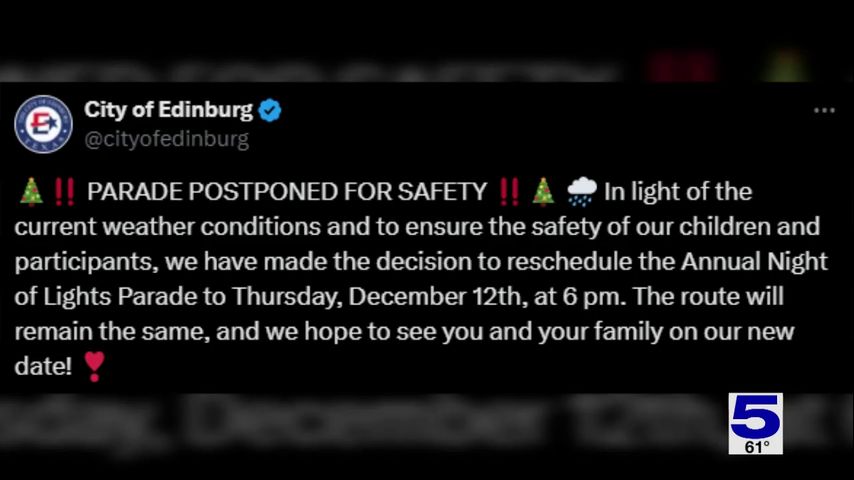 Edinburg, South Padre Island Christmas parades postponed due to inclement weather