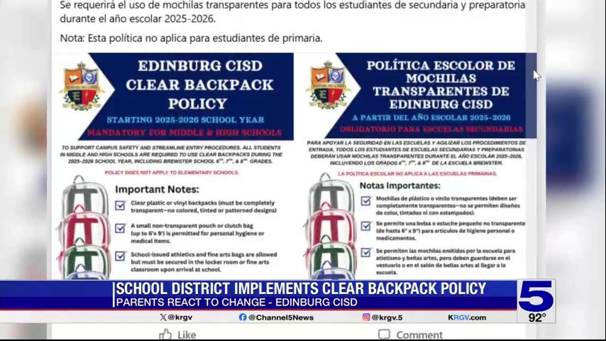 Parents react after Edinburg CISD implements clear backpack policy