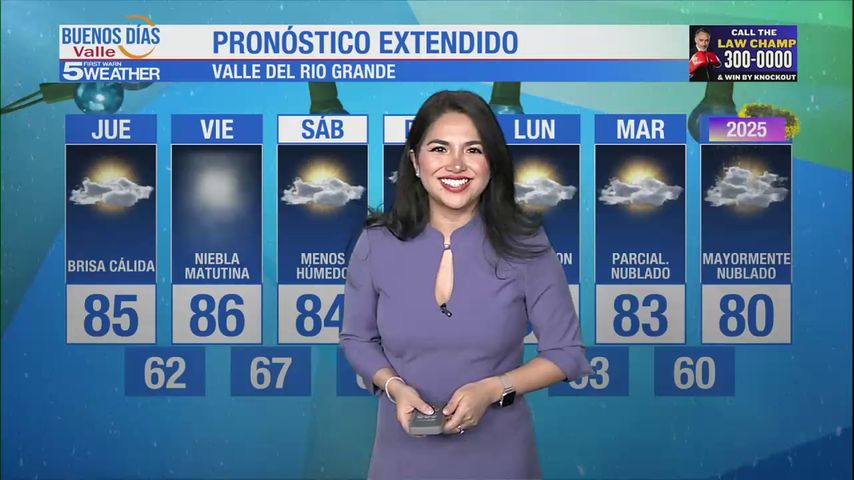 Jueves 26 de Diciembre: Brisa cálida, temperaturas en los 85s