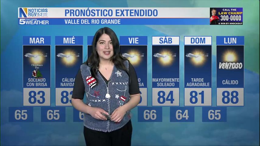 Lunes 23 de Diciembre: Noche fresca, temperaturas en los altos 60s