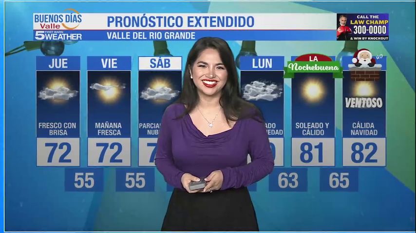 Jueves 19 de Diciembre: Fresco con brisa, temperaturas en los 72s