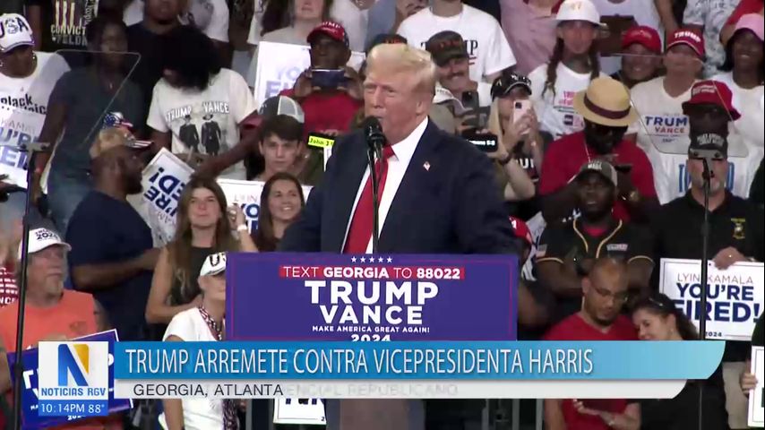 Expresidente Donald Trump critica a Kamala Harris en mitin en Georgia