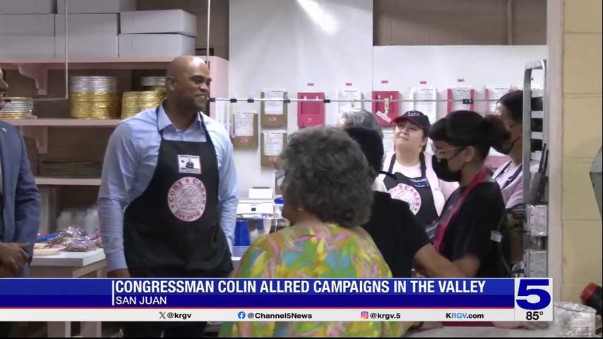 Colin Allred speaks with small business owners during Valley visit