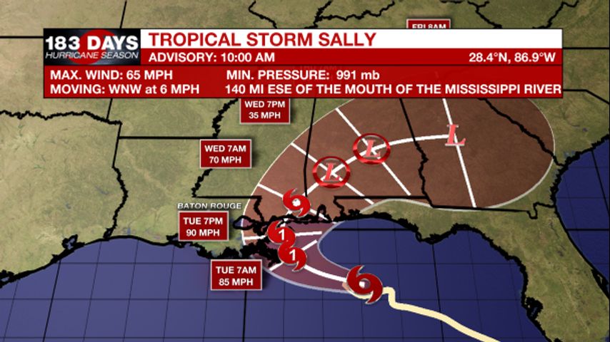Sally now a category 1 hurricane, flash flood threat for Baton Rouge