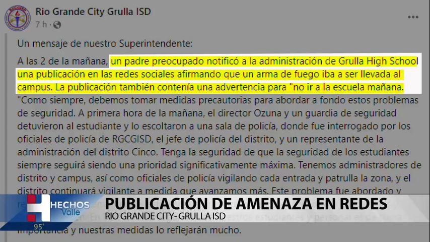 Estudiante de la secundaria La Grulla enfrenta consecuencias después de hacer amenazas a través de las redes