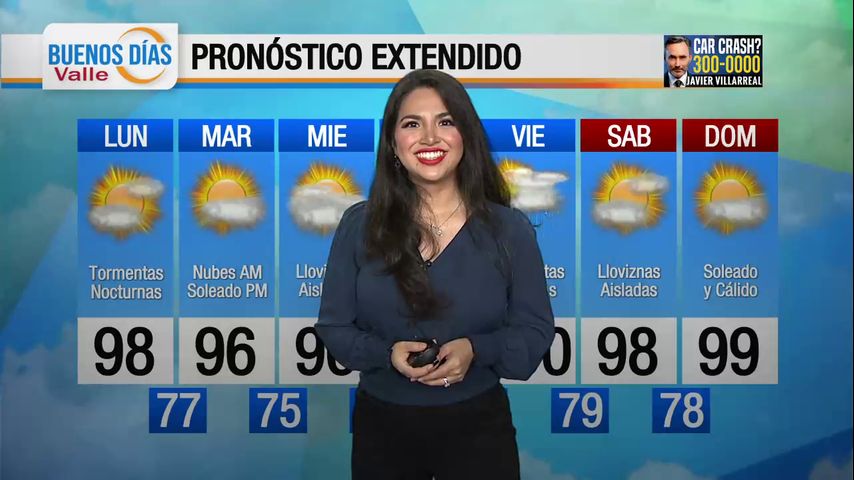 Lunes 13 de Mayo: Ligeras tormentas con temperaturas en los altos 90 °F