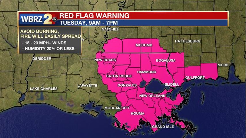 RED FLAG WARNING issued for southeast Louisiana, southwest Mississippi