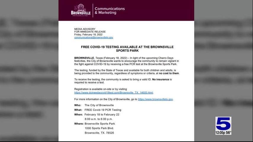 Free COVID-19 testing available at Brownsville Sports Park