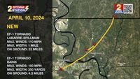 NEW: officials determine April 10 tornado in West Feliciana Parish was on ground for 33 miles