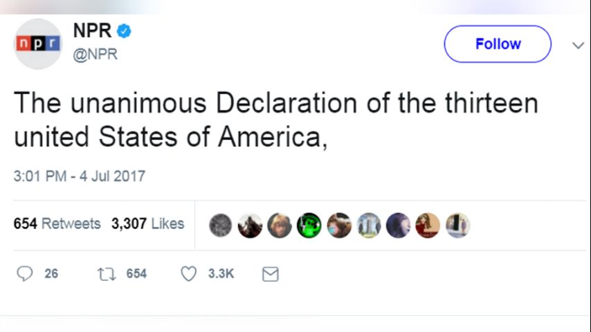 Npr S Declaration Of Independence Tweets Confuse Some