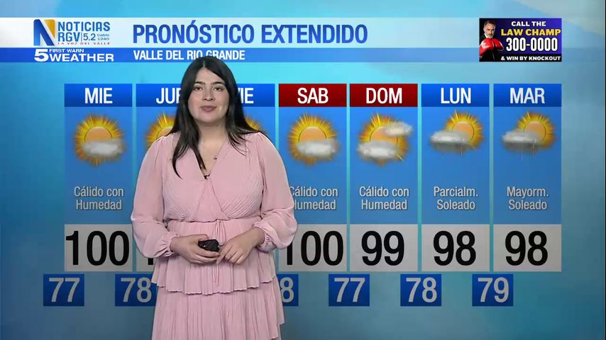 Martes 6 de Agosto: Cálido con humedad con temperatura en los 100