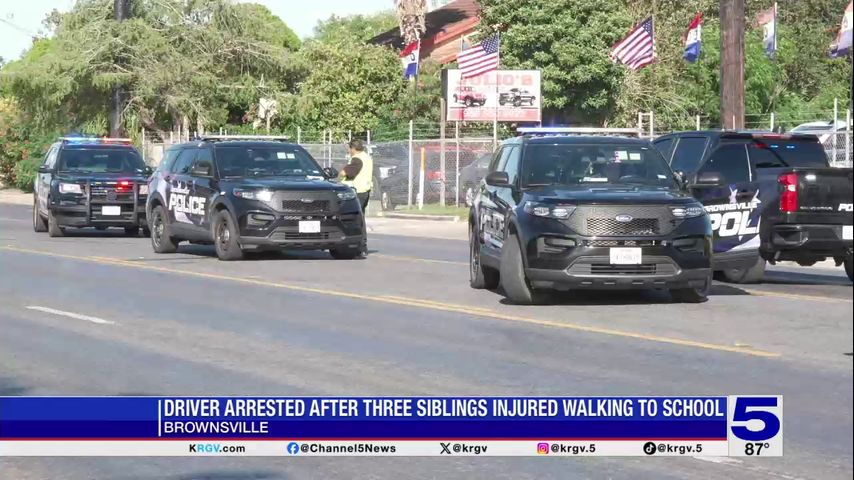 Driver arrested after 3 siblings struck in crosswalk on way to school ...