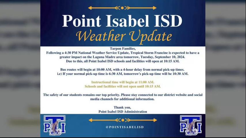 Tracking Tropical Storm Francine: Weather delays announced at Point Isabel ISD