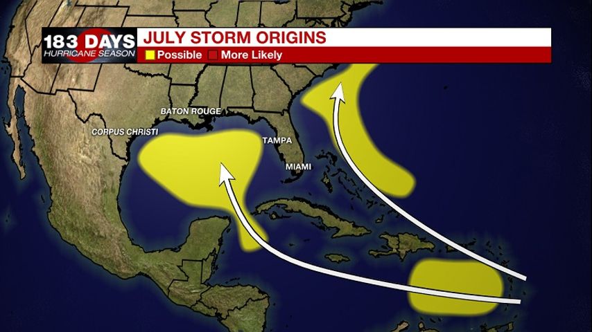 July Hurricanes in Louisiana - How rare?