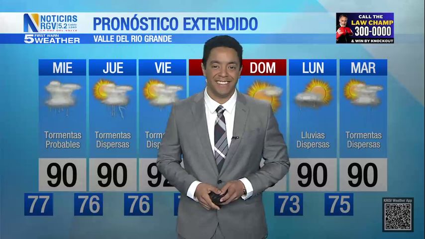 Martes 3 de Septiembre: Tormentas probables, con temperaturas en los 90s