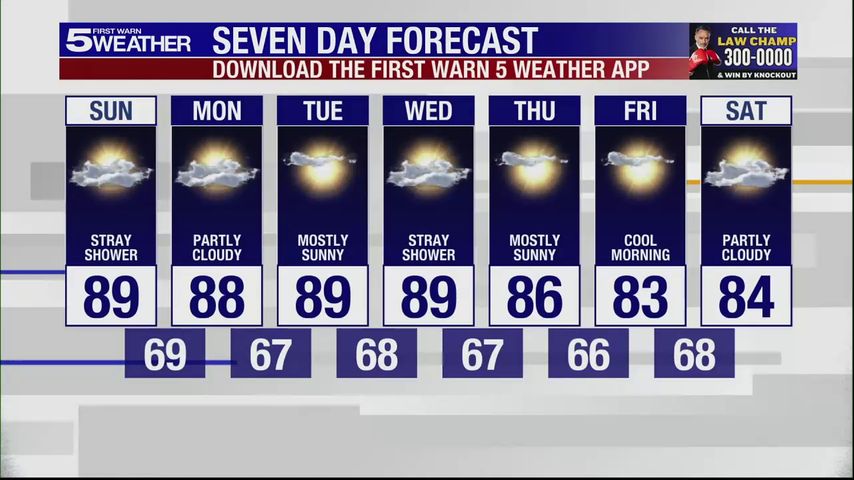 Sunday, Nov. 10, 2024: Stray shower, highs approaching 90