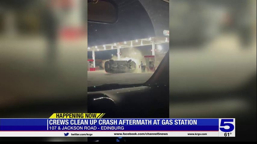 Crews respond to crash at Edinburg gas station