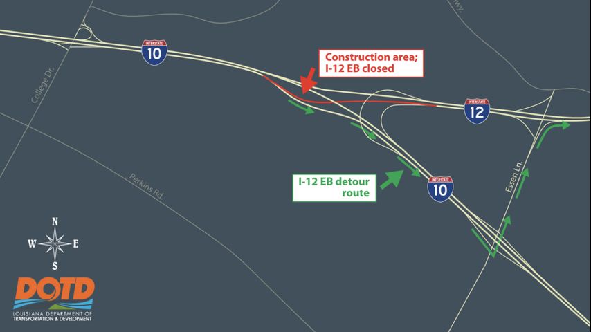 DOTD announces overnight closure on I-12 eastbound