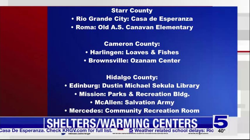 LIST: Warm shelters open ahead of expected cold weather in Rio Grande Valley