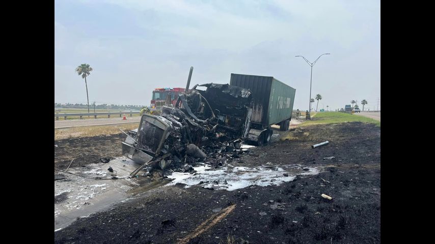 Tractor trailer engulfed in flames causes road closure in Edinburg