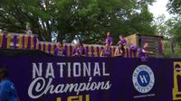 NCAA Champion LSU Gymnastics team rolls through campus in style