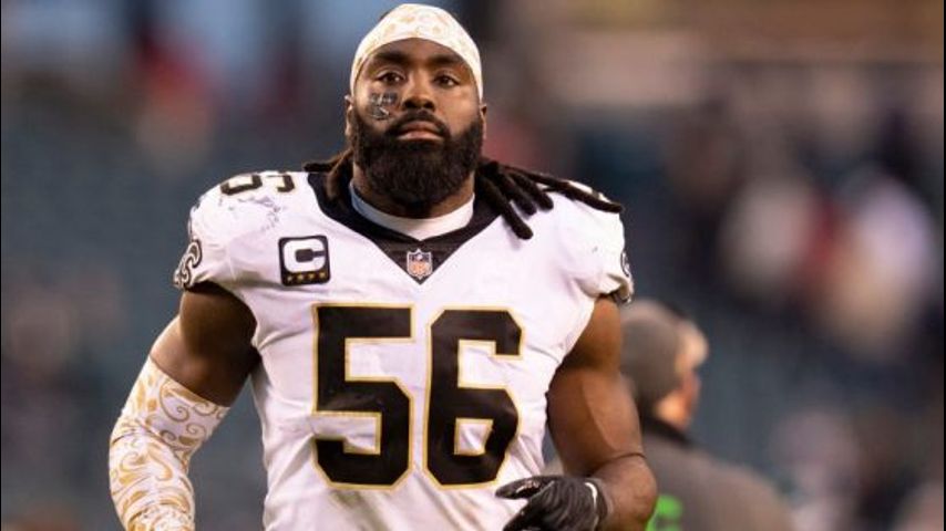 New Orleans Saints players Demario Davis, Deonte Harris, Ryan