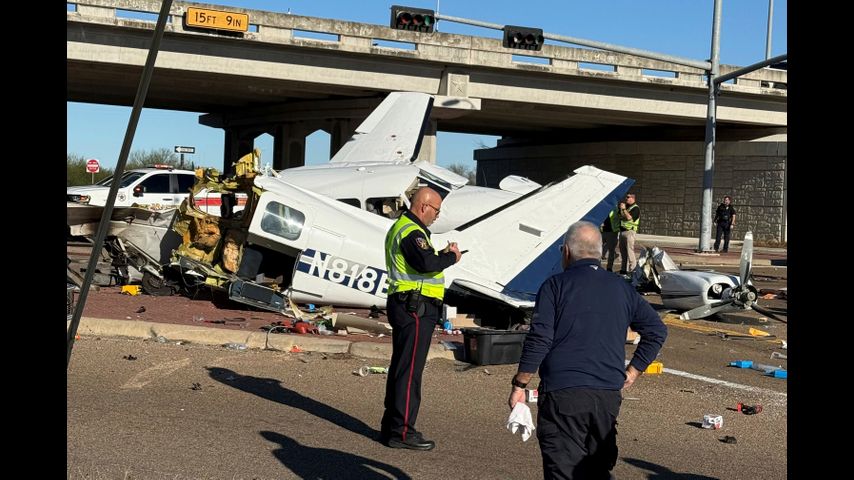 Propeller plane crashes onto a Texas highway, sending 4 people to hospitals