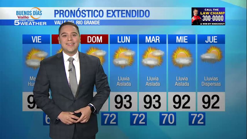 Viernes 27 de Septiembre: Parcialmente soleado, temperaturas en los 92s