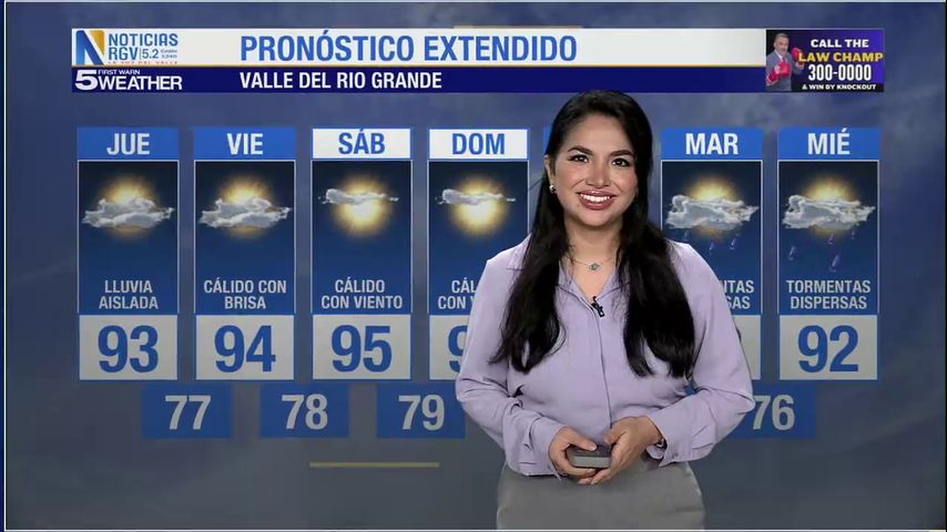 Jueves 22 de Mayo: Lluvias aisladas, temperaturas en los 93s