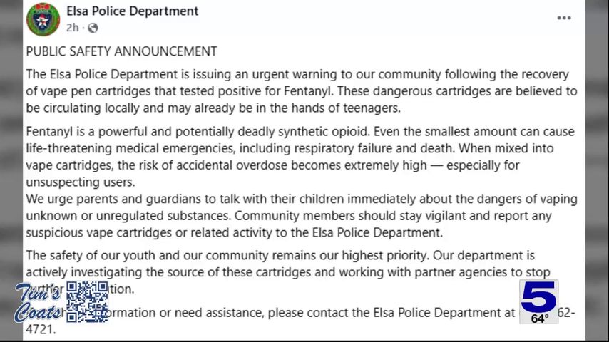 Elsa police: Fentanyl-laced vape pen cartridges circulating locally