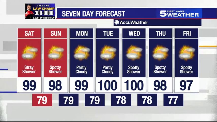 Saturday, Aug. 17, 2024: Stray shower with highs approaching 100